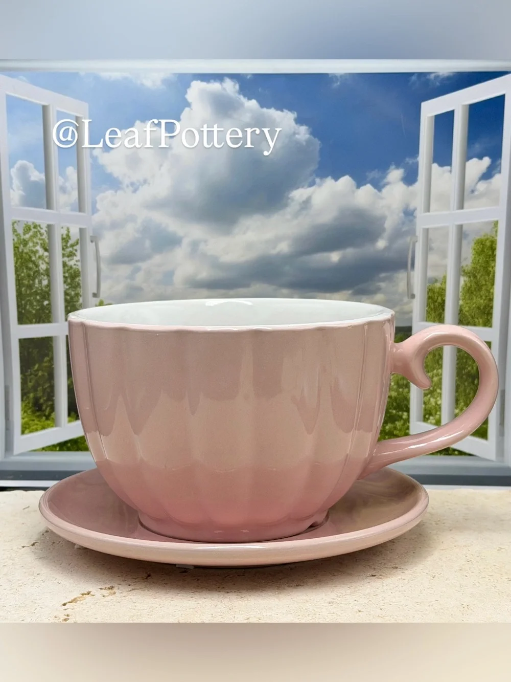 Large Pink Teacup Planter with Saucer & Drainage Hole | Unique Ceramic planter